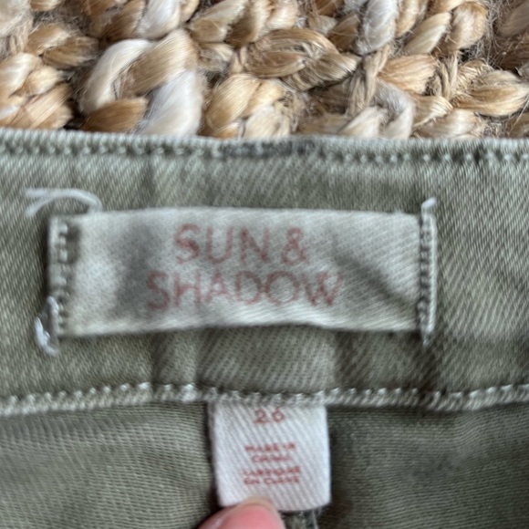 Sun & Shadow - Olive Green Distressed Denim Shorts - Picture 4 of 5